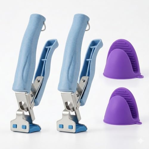 Anti Scald Plate Gripper and Thick Silicone Pinch Mitts Set (Purple)