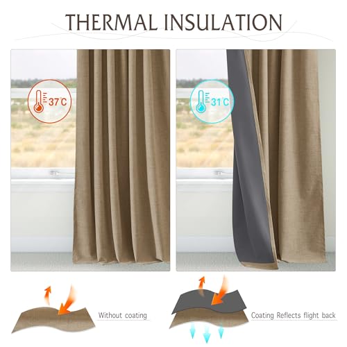 Pinch Pleated Back Tab Curtains Linen Textured 100% Blackout Curtains Thermal Insulated for Bedroom Living Room Bay Window Drapes (Burlap / 40"W x 90"L (Pack of 2))