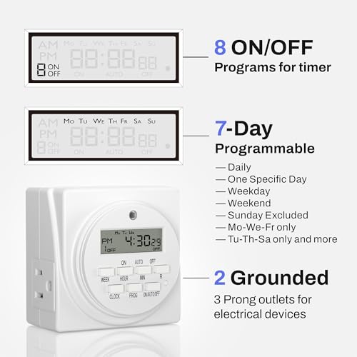 Indoor 7 Day Programmable Digital Timer Outlet (3-Prong,1-Pack)