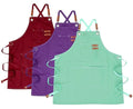 Canvas Cross Back Chef Cotton Aprons for Men Women (Light Green+purple+red)