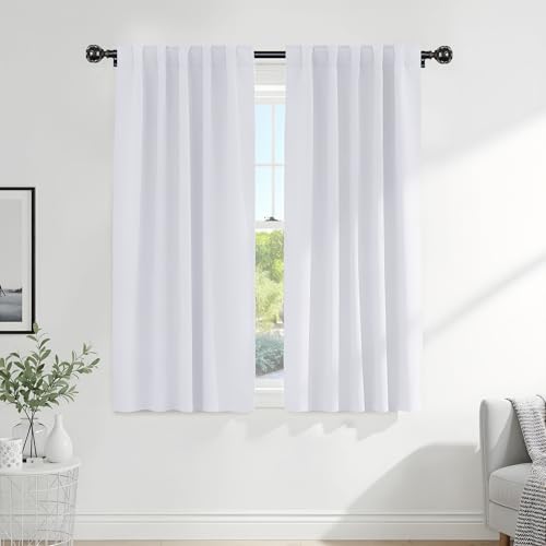 50% Light Blocking White Curtains 63 inches Long (Pure White / 52"W x 63"L (Pack of 2))