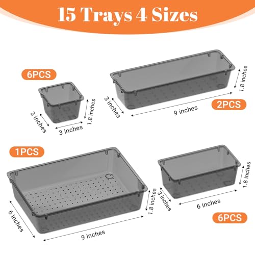 15 PCS Plastic Drawer Organizer Set (Black)