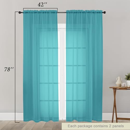 Turquoise Sheer Curtain for Bedroom Living Room 78 Inches Long 2 Panels Set (Turquoise / 42"W x 78"L (Pack of 2))