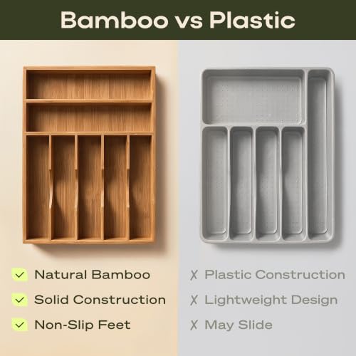 Luxury Bamboo Utensil Rack and Silverware Organizer (Brown Bamboo / 7 Slot)