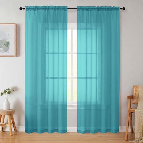 Turquoise Sheer Curtains 84 Inches Long 2 Panels (Turquoise / 42"W x 84"L (Pack of 2))