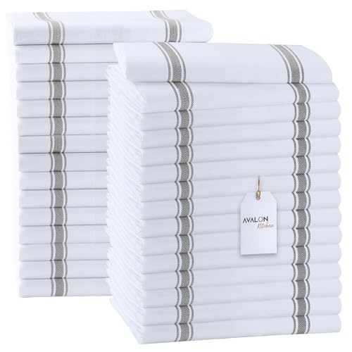 Dish Towels 30 Pack Grey Stripe 100% Cotton Kitchen Towel 15x25 Inch Tea Towels (Grey Stripe / Pack of 30)