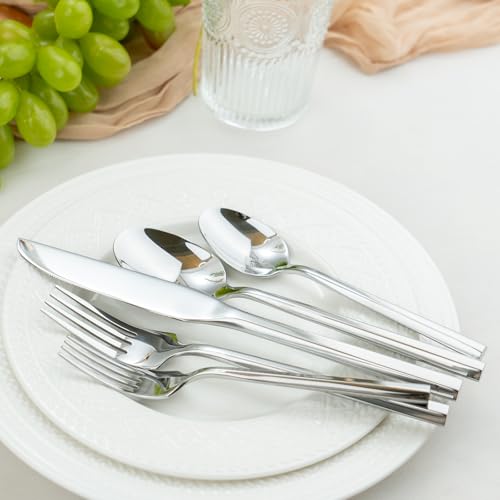 Hexagon 20 Piece Forged Silverware Set Stainless Steel Flatware Set Cutlery Set (Silver / 20 pieces for 4)
