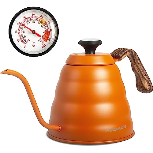 Gooseneck Kettle with Thermometer for Pour Over Coffee & Tea (Orange)