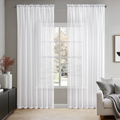 2 Panels White Sheer Curtains for Living Room 70 X 108 Inches (White / 70"W x 108"L (Pack of 2))