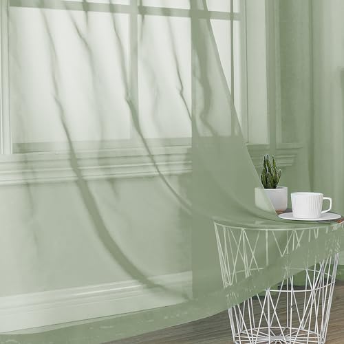 Sage Green Sheer Curtains 78 Inches Long 2 Panels (Sage Green / 42"W x 78"L (Pack of 2))