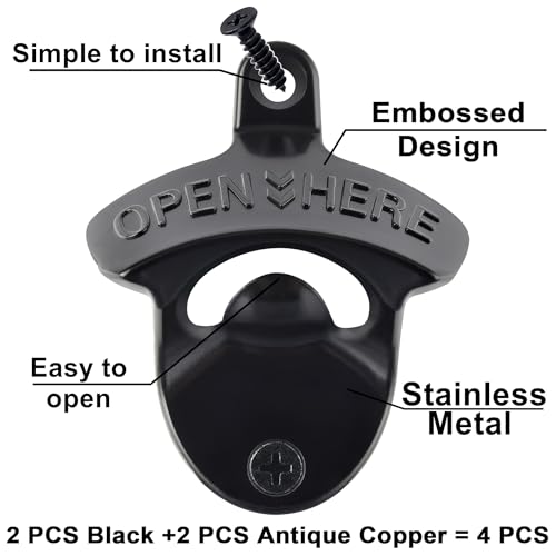 Rustproof Wall Mounted Beer Opener Black (Black, Antique Copper)