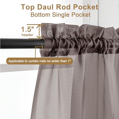 Chocolate Brown Sheer Curtains 30 inch Length 2 Panels (Chocolate Brown / 42"W x 30"L (Pack of 2))