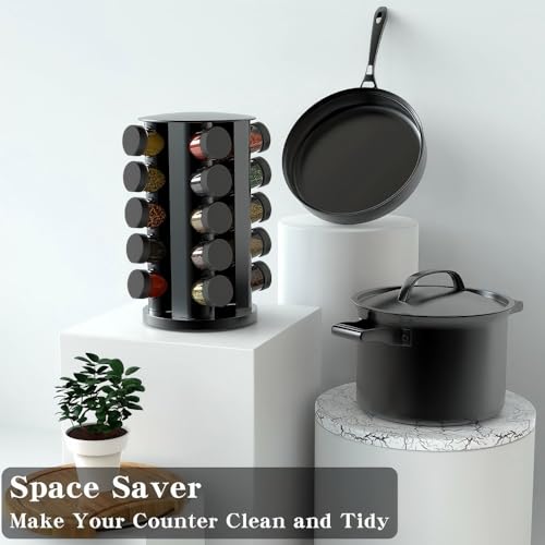 Rotating Spice Rack Organizer for Cabinet (Black)