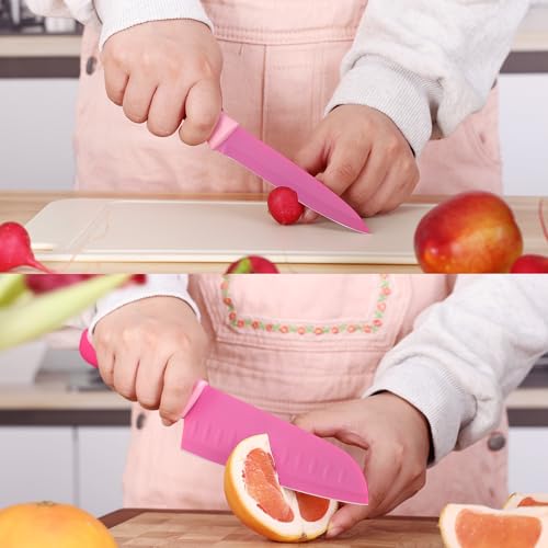 15 Pieces Kitchen Knife Set with Built (Hot Pink)