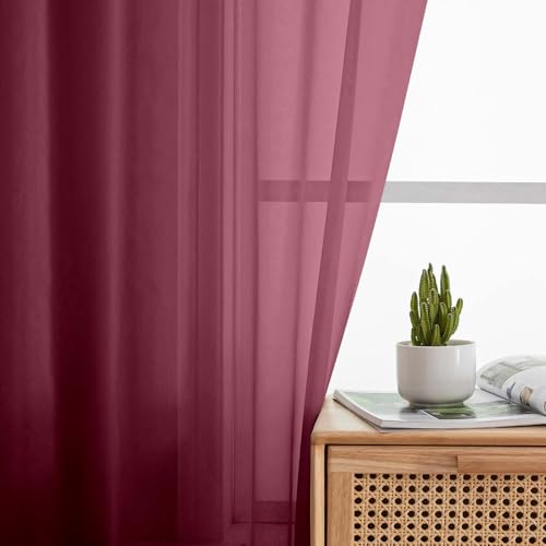 Burgundy Sheer Curtains for Bedroom Living Room 96 Inches Long 2 Panels (Burgundy / 42"W x 96"L (Pack of 2))