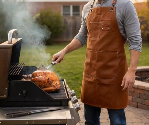 Canvas Cross Back Chef Cotton Apron for Men Women (Brown)