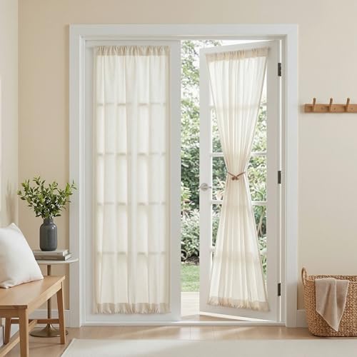 Linen French Door Curtains for Door Window 72 Inch Length 2 Panels Semi Sheer Light Filtering Curtain for Bedroom Window Glass Rod Pocket for Kitchen Dining Room (26"W x 72"L (Pack of 2) / Natural Linen)
