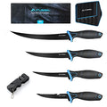 4 Piece Fillet Knife Set with Sharpener Protective Sheath (Black)