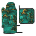 Turquoise Marble Oven Mitts and Pot Holders Sets of 3 Kitchen Decor (Green Marble)