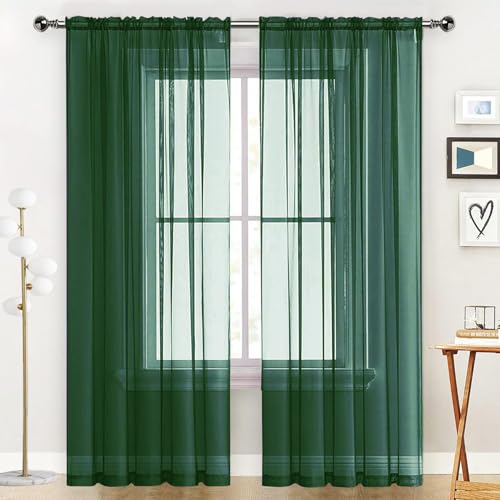 Basic Rod Pocket Sheer Voile Window Curtain Panels White 1 Pair 2 Panels 42 Width 72 Inch Long for Kitchen Bedroom Children Living Room Yard (Foliage Green / 42"W x 72"L (Pack of 2))