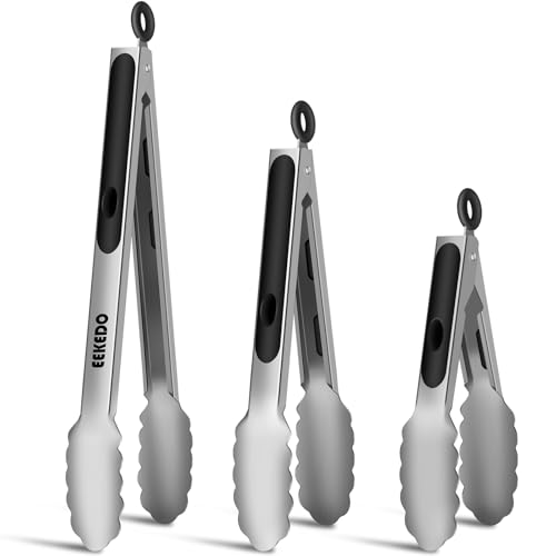 Metal Tongs for Cooking (Metal - Black / 7 + 9 + 12 inches)