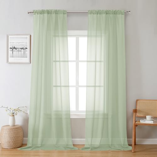 Light Green Sheer Curtains 96 Inches Long 2 Panels (Light Green / 42"W x 96"L (Pack of 2))