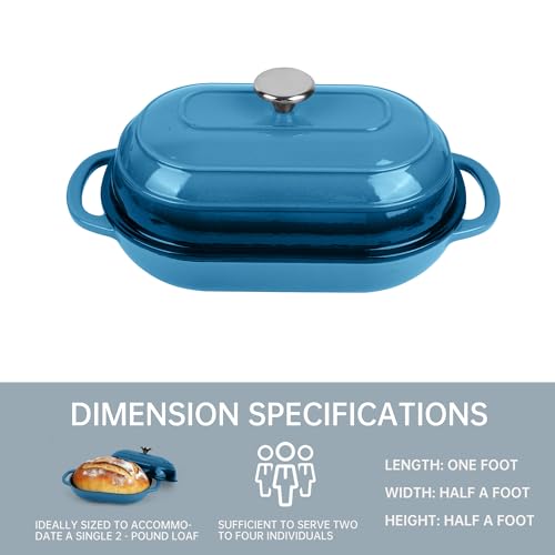 Premium Enameled Cast Iron Dutch Oven for Bread Baking (Oval Blue / 5 QT)