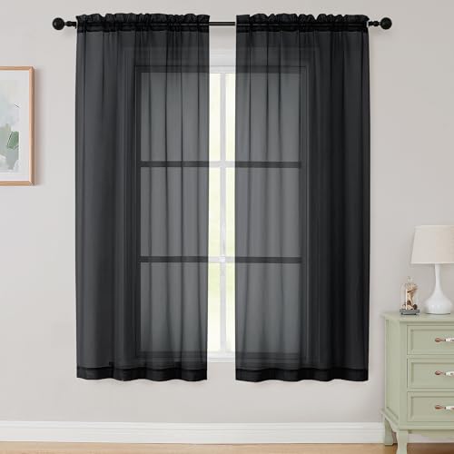 Sheer Black Curtains for Bedroom Living Room 63 Inch Length 2 Panels (Black / 42"W x 63"L (Pack of 2))