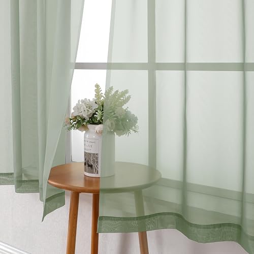 Sage Green Sheer Curtains 45 Inch Long 2 Panels (Sage Green / 40"W x 45"L (Pack of 2))