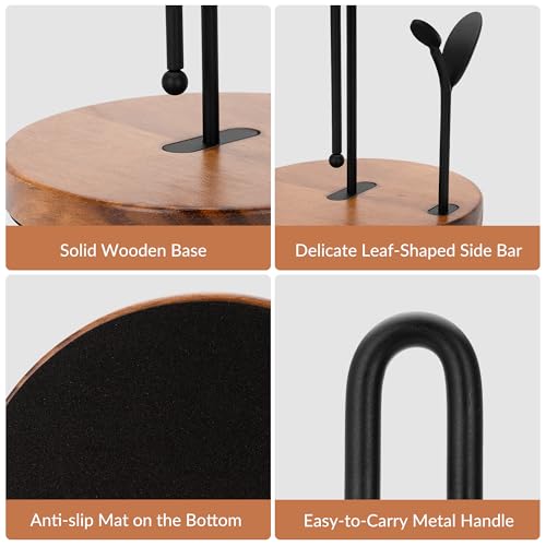 Wood Paper Towel Holder Countertop (Black (Leaf)-round Base)