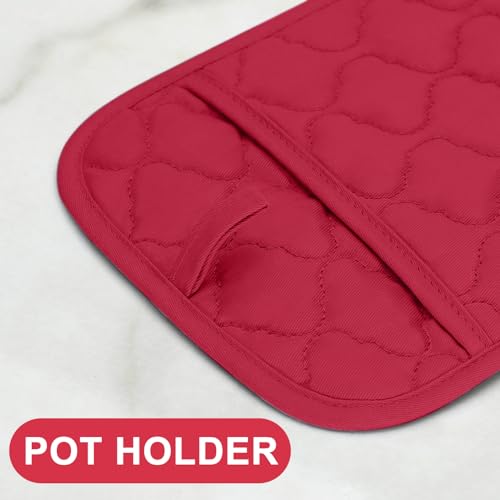 Oven Mitts Kitchen Towels and Dishcloths Pot Holders Sets (Red)