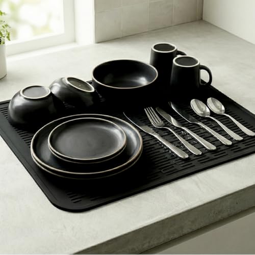 Silicone Dish Drying Mat for Multiple Usage (Black / 18"L x 16"W)