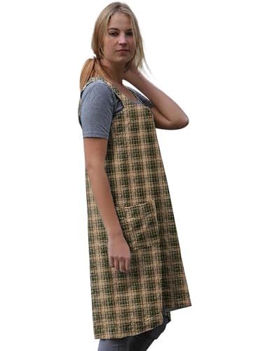 Women's Plaid Cross Back Apron with Large Pockets Home Kitchen (Small / Plaid9)