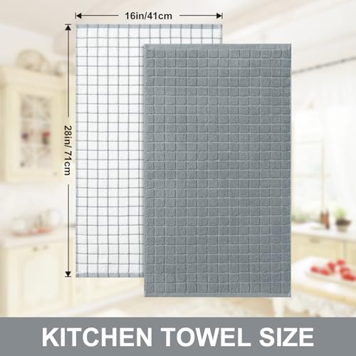 Large Premium Cotton Kitchen Towels 16"x 28" (Grey / 16" X 28" - 8 Pack)
