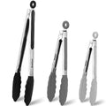 Non Stick Silicone Locking Tong Set of 3 (7+9+12 Inch / 3 Pcs Silicone - Grey, Black, White)