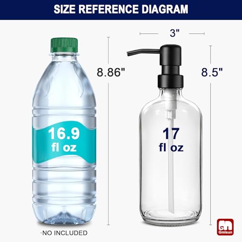Glass Soap Dispenser with Pump (Clear Bottle + Black Pump / 2 Pack)