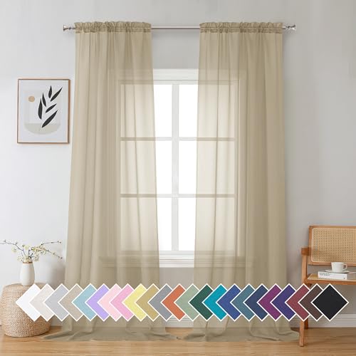 Taupe Sheer Curtains 90 Inches Long 2 Panels Set (42"W x 90"L (Pack of 2) / Taupe)
