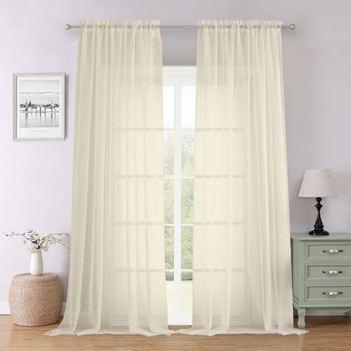Cream Sheer Curtains 96 Inches Long 2 Panels Set (Cream / 59"W x 96"L (Pack of 2))