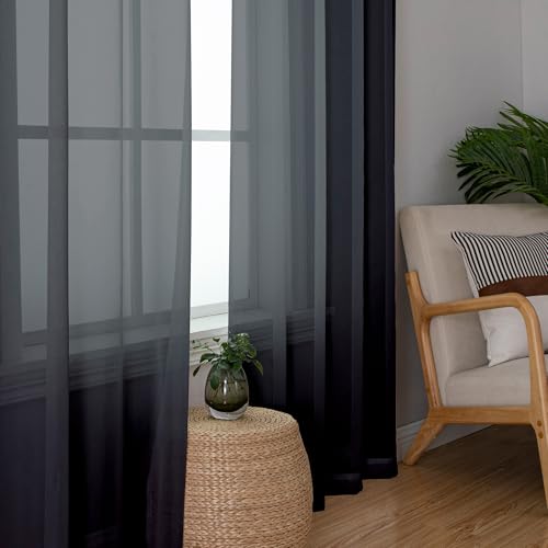 Black Sheer Curtains 68 Inch Length 2 Pcs (Black / 42"W x 68"L (Pack of 2))