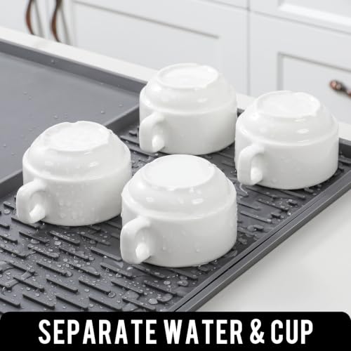 2 In 1 Silicone Coffee Bar Mat Accessories Detachable Dish Drying Rug Rack Stone for Kitchen Countertop Under Sink Home House Apartment Office Essentials Espresso Machine Must Have (Gray / 16" x 16")