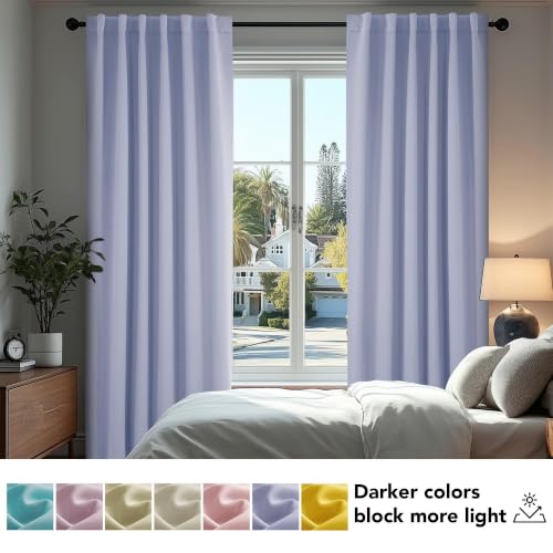 Short Blackout Curtains for Small Windows Thermal Insulated Rod Pocket and Back Tab Curtains 42Wx45L Inch Light Purple 2 Panels (Light Purple / 42"W x 45"L (Pack of 2))