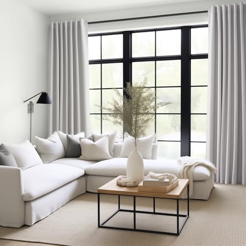 100% Blackout Curtains 72 Inches Long 2 Panels for Bedroom Rich Linen Blend Texture Bay Window Curtains Modern Neutral Drapes for Bedroom Small Window Treatment (Grey Beige / 52"W x 72"L (Pack of 2))