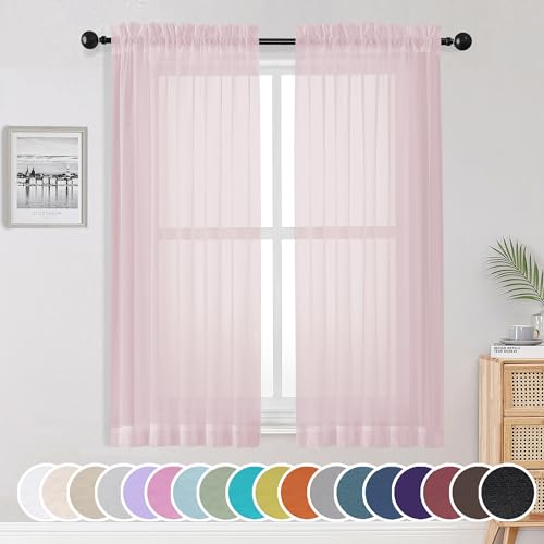 Light Pink Sheer Curtains 63 Inch Length 2 Panels Set for Living Room (Blush / 42"W x 63"L (Pack of 2))