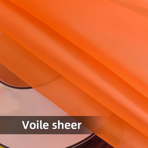 Solid Sheer Rod Pocket Curtain Voile Draperies 2 Panels White Beige Black Grey Coffee 52 Inch Width 108 Inch Long 1 Pair for Kitchen Bedroom Children Living Room Yard (Orange Red / 52"W x 108"L (Pack of 2))