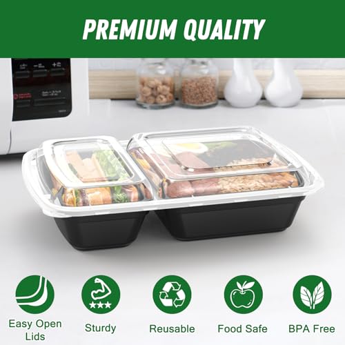 50 Pack 28 oz Meal Prep Containers with Lids 2 (Black)