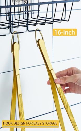 2 Pcs 16 Inch Heavy Duty Cooking Tweezers Extra Large Stainless Steel Food Tweezers Gaint Kitchen Tweezer Tongs (16+16 Inch / Gold)