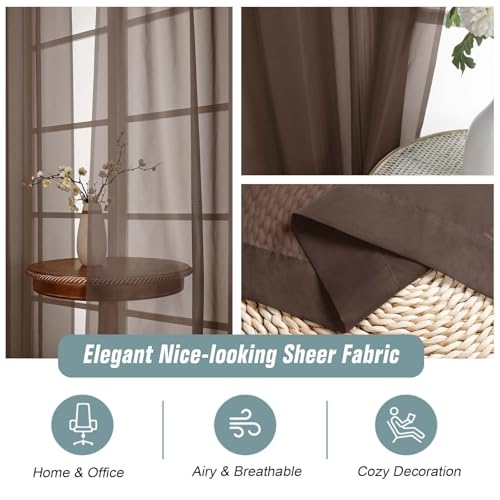 Chocolate Sheer Curtains for Window 96 Inches Long 2 Panels Set (42"W x 96"L (Pack of 2) / Chocolate)