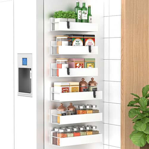 Metal Magnetic Spice Rack for Refrigerator White (6 Pack / White)