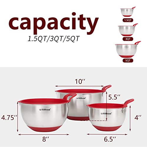Stainless Steel Mixing Bowls with Lids Set (Red)
