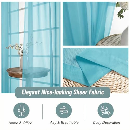 Sheer Curtains 63 Inch Length 2 Panels (42"W x 63"L (Pack of 2) / Aqua)